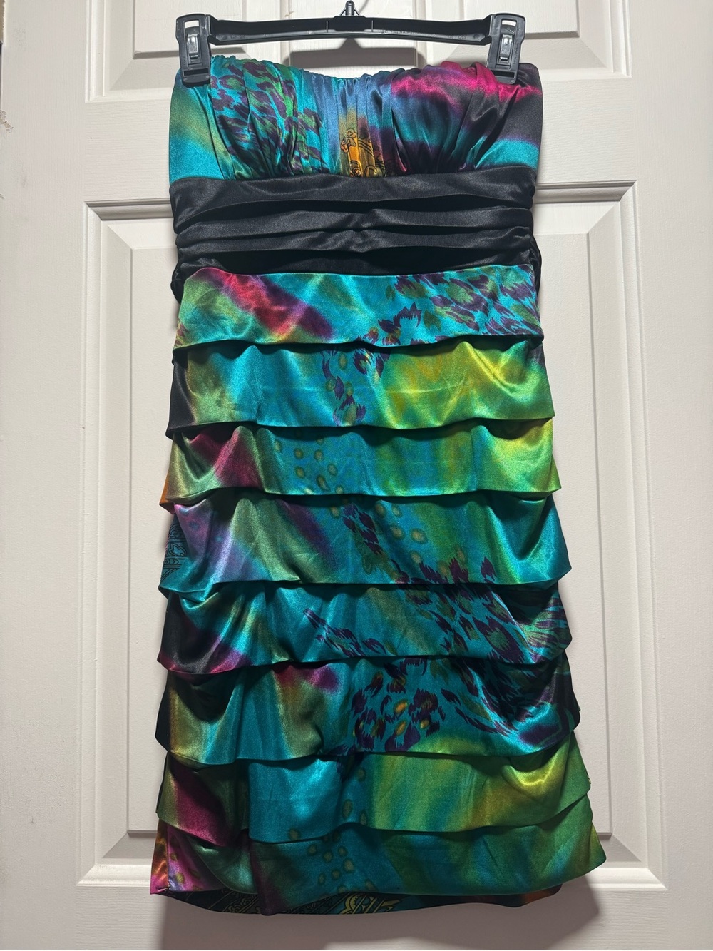 Layered Bright Rainbow Colors Tiered Strapless Dress Size M